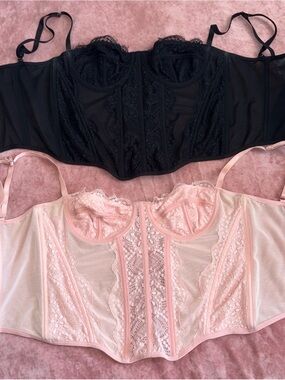 Lace Longline Bustier top - Black & Blush Pink